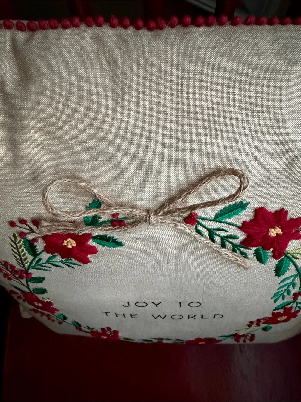 Mud Pie Christmas Embroidered Wreath Pillow 18x18 inches